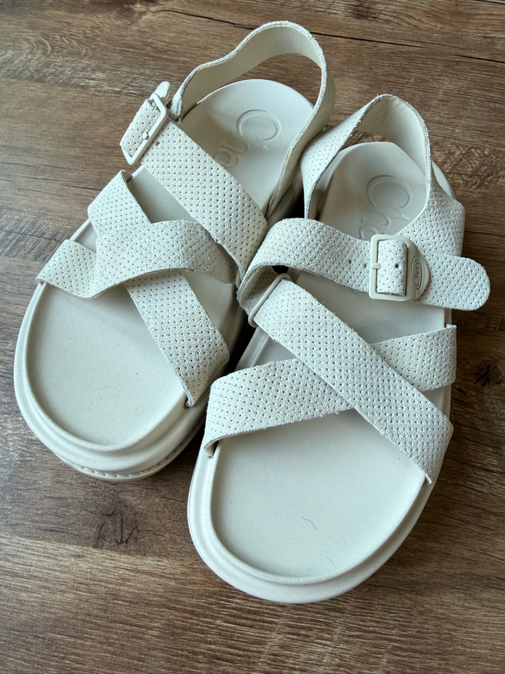 Chaco Women's Cream Crisscross Buckle Sandals